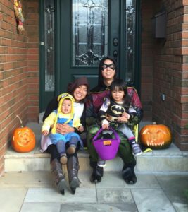 Family halloween pix before trick or treating: minion and Batgirl both had lots fun!